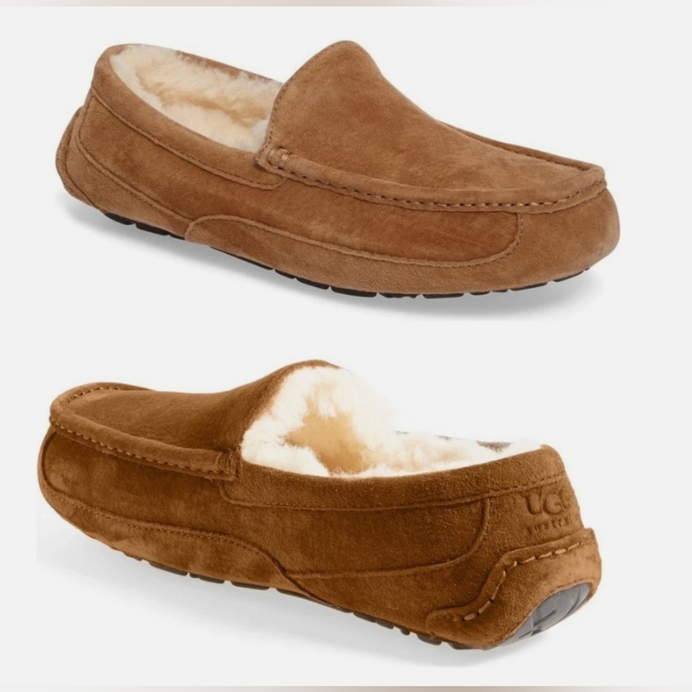 UGG Men's Ascot Moccasin Suede Chestnut Slippers Size 12 MSRP $114.99